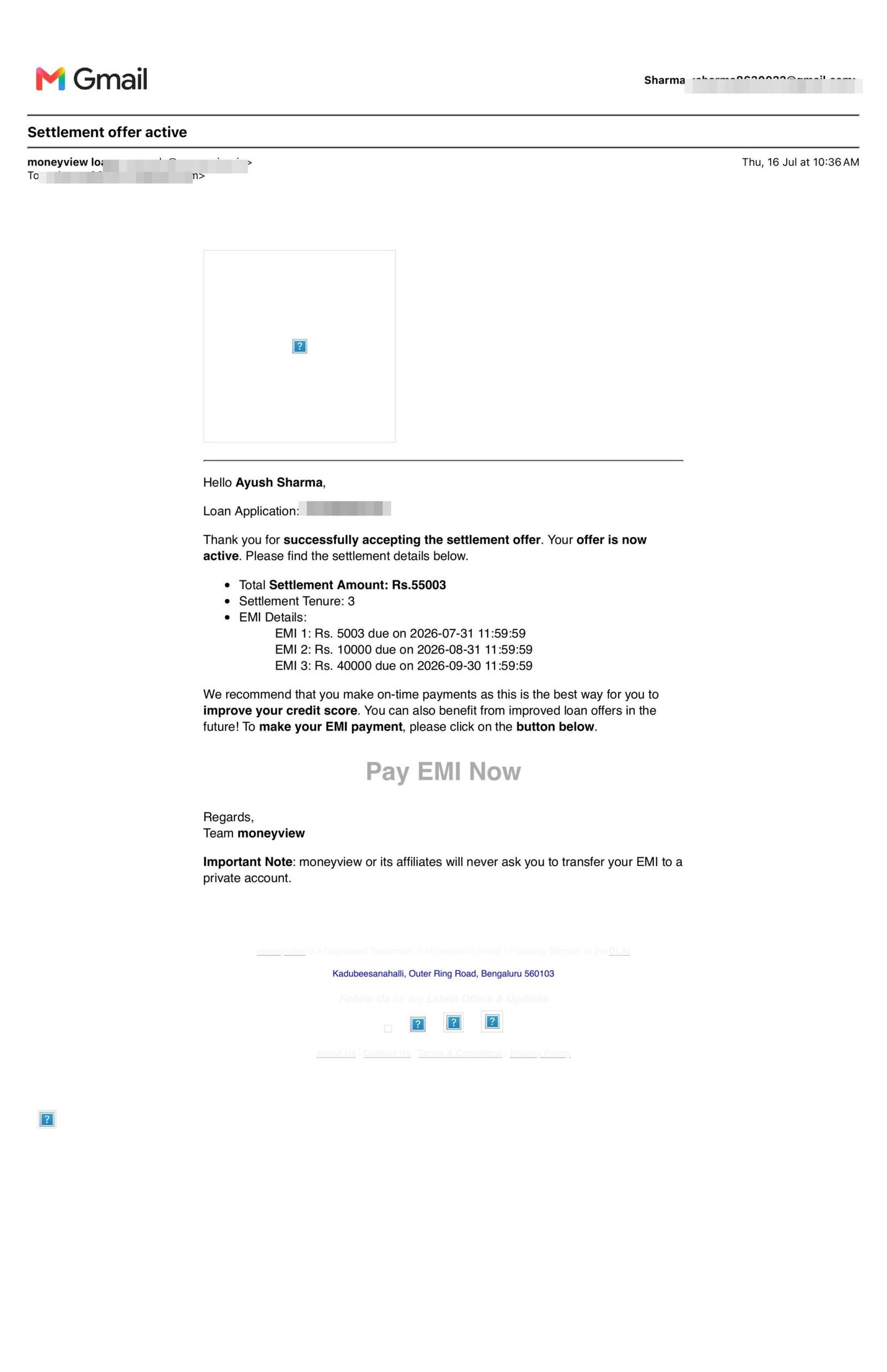 Ayush MoneyView email confirmation